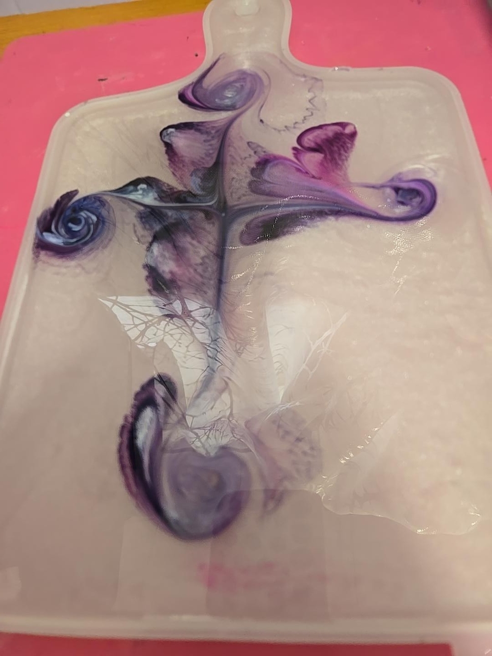 Handmade White Resin Serving Board with Purple Swirl Accent